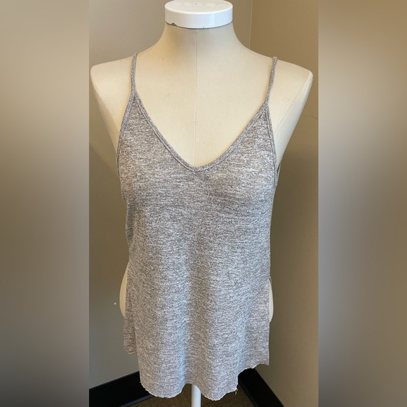 Rebel Rogue deep vneck grey long side slit tank plunging back women’s size S - Picture 1 of 5